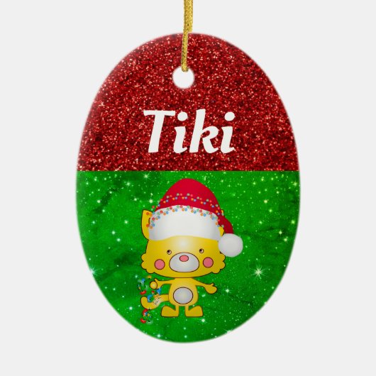 Cute Cartoon Cat Pet Name Kerstmis Keramisch Ornament (Voorkant)