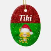 Cute Cartoon Cat Pet Name Kerstmis Keramisch Ornament (Achterkant)