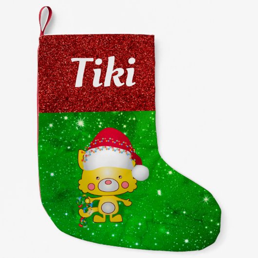 Cute Cartoon Cat Pet Name Kleine Kerstsok (Voorkant)