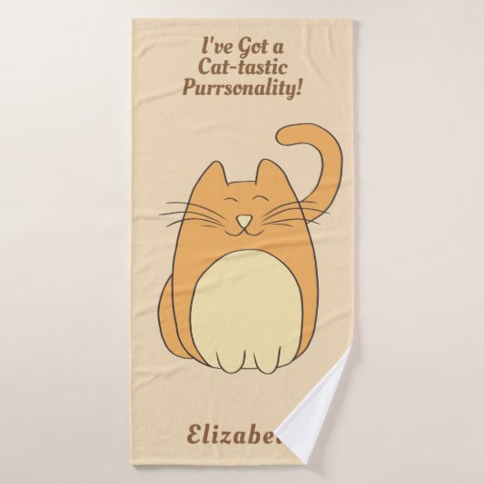 Cute Cartoon Cat Pun Naam Bath Towel toevoegen Badhanddoek (Badhanddoek)