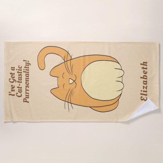 Cute Cartoon Cat Pun Naam Beach Towel toevoegen Strandlaken (Voorkant)