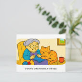 Cute Cartoon Cat Resting on Knitting Grandma Briefkaart (Staand voorkant)