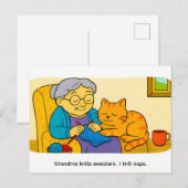 Cute Cartoon Cat Resting on Knitting Grandma Briefkaart (Voorkant / Achterkant)