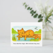 Cute Cartoon Cat Resting on Wooden Dock Briefkaart (Staand voorkant)