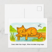 Cute Cartoon Cat Resting on Wooden Dock Briefkaart (Voorkant / Achterkant)