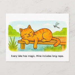 Cute Cartoon Cat Resting on Wooden Dock Briefkaart
