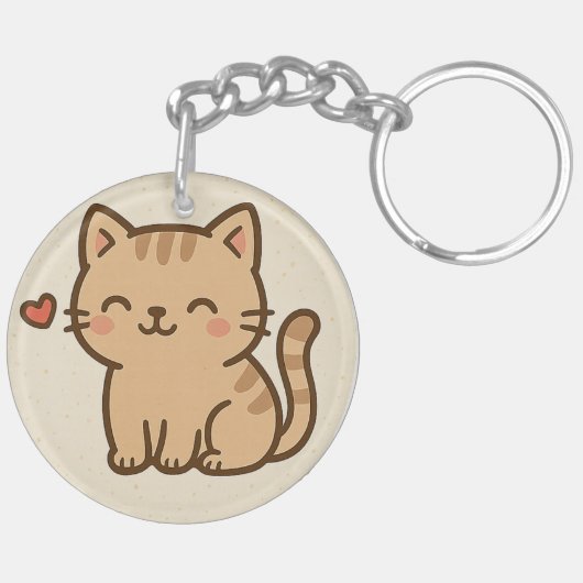 Cute Cartoon Cat Round Keychain – Full Print Desig (Achterkant Links)