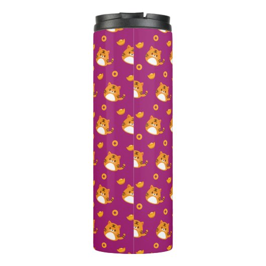 Cute Cartoon Cat Seamless Pattern | Kawaii Orange Thermosbeker (Achterkant)