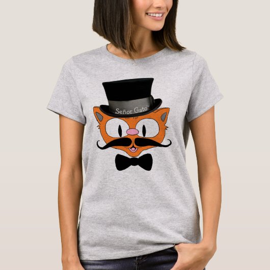 Cute Cartoon Cat Señor Gato Handlebar Mustache T-shirt (Voorkant)