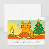 Cute Cartoon Cat Sitting by Christmas Candle Briefkaart (Voorkant / Achterkant)