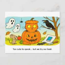 Cute Cartoon Cat Sitting in Pumpkin Costume Briefkaart