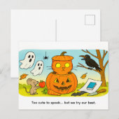 Cute Cartoon Cat Sitting in Pumpkin Costume Briefkaart (Voorkant / Achterkant)