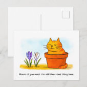 Cute Cartoon Cat Sitting in Spring Flowers Briefkaart (Voorkant / Achterkant)