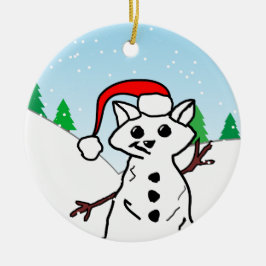 Cute Cartoon Cat Snowman Winter Holiday Keramisch Ornament