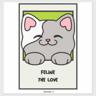 Cute Cartoon Cat Valentine Friends | Adorable Art Sticker