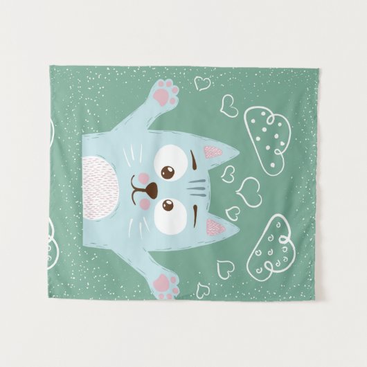 Cute Cartoon Cat Wandkleed (Voorkant (horizontaal))