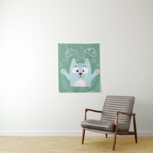 Cute Cartoon Cat Wandkleed (In situ)