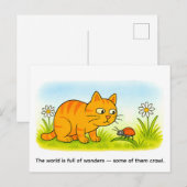 Cute Cartoon Cat Watching Ladybug in Meadow Briefkaart (Voorkant / Achterkant)