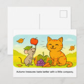 Cute Cartoon Cat With Mouse and Heart Balloon Briefkaart (Voorkant / Achterkant)