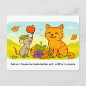 Cute Cartoon Cat With Mouse and Heart Balloon Briefkaart (Voorkant)