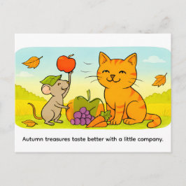 Cute Cartoon Cat With Mouse and Heart Balloon Briefkaart