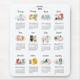 Cute Cartoon Cats and Dogs 2023 Calendar Muismat