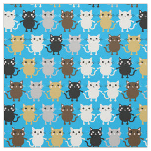 Cute Cartoon Cats Baby Nursery Kinder Room Blue Bo Stof