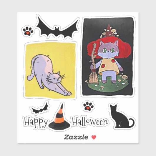 Cute Cartoon Cats Halloween Group Sticker (Vel)
