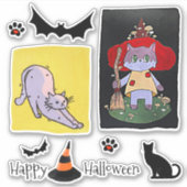 Cute Cartoon Cats Halloween Group Sticker (Voorkant)