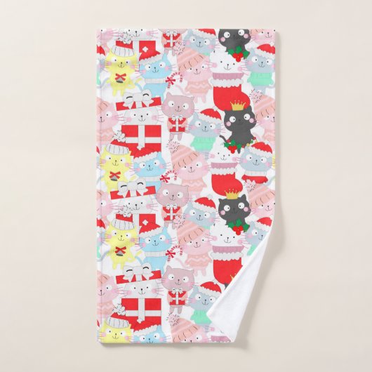 Cute Cartoon Cats Kerstmis Bad Handdoek (Handdoek)