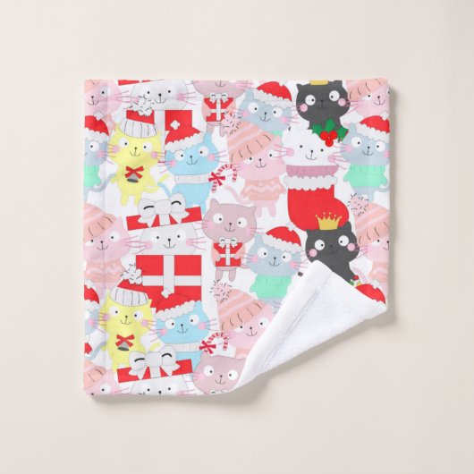 Cute Cartoon Cats Kerstmis Bad Handdoek (Wasdoekje)