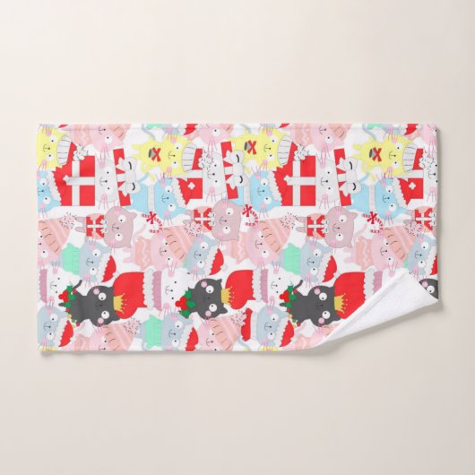 Cute Cartoon Cats Kerstmis Bad Handdoek (Handdoek)