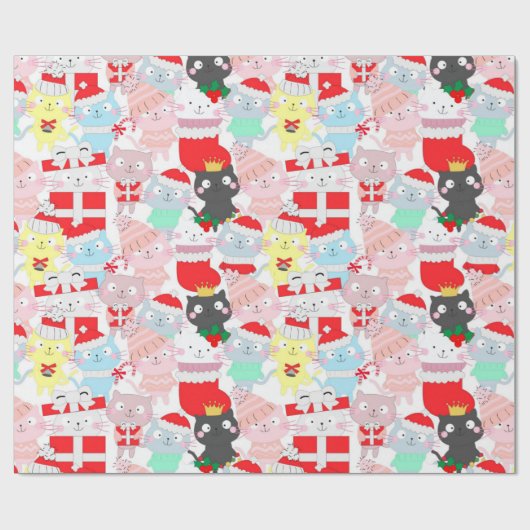 Cute Cartoon Cats Kerstmis Cadeaupapier (Vlak)