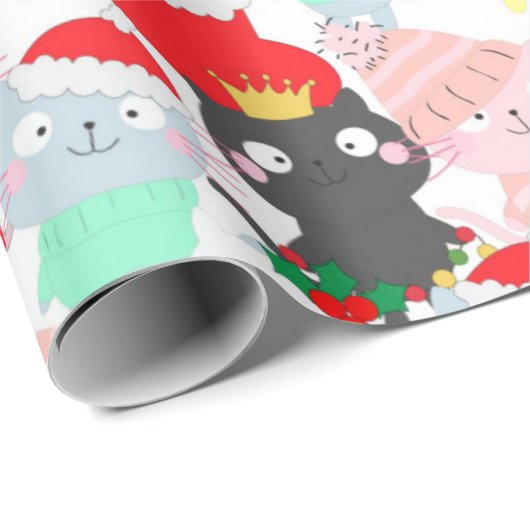 Cute Cartoon Cats Kerstmis Cadeaupapier (Rol Hoek)