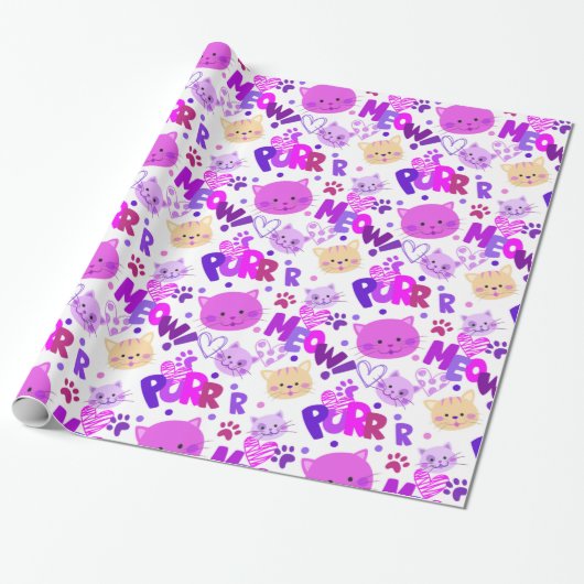 Cute Cartoon Cats Pattern Cadeaupapier (Uitgerold)