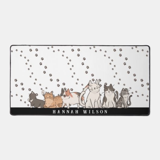 Cute Cartoon Cats Pattern | Monogram Bureaumat (Voorkant)