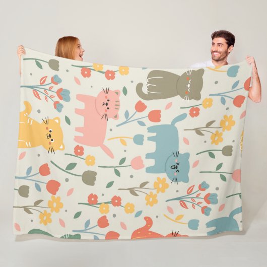 Cute cartoon Cats Seamless Pattern Fleece Deken (In situ)