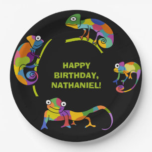 Cute Cartoon Chameleons Bright Colors Personalized Papieren Bordje
