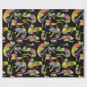 Cute Cartoon Chameleons Bright Colors, zwart Cadeaupapier (Vlak)