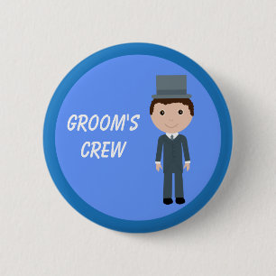 Cute Cartoon Character Groom's Crew Bachelor Party Ronde Button 5,7 Cm