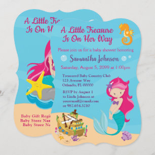 Cute Cartoon Character Mermaid Baby shower Design Kaart