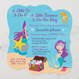 Cute Cartoon Character Mermaid Baby shower Design Kaart
