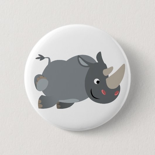 Cute Cartoon Charging Rhino Button Badge (Voorkant)