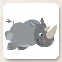 Cute Cartoon Charging Rhino Onderzetters Set
