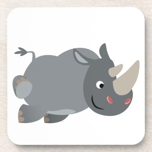 Cute Cartoon Charging Rhino Onderzetters Set (Voorkant)