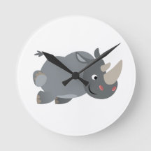 Cute Cartoon Charging Rhino Wall klok