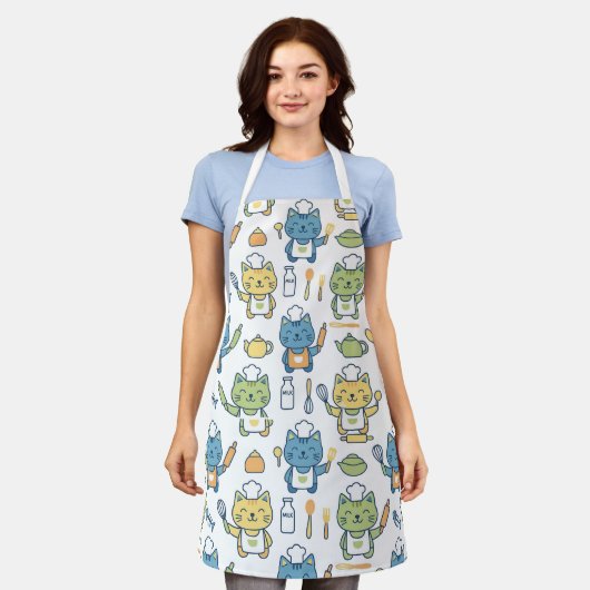 Cute Cartoon Chef Cats Apron Kawaii Kitten Baking Schort (Gedragen)