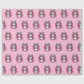 Cute Cartoon Chibi Kawaii Cat op roze Cadeaupapier (Vlak)