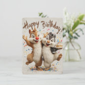 Cute Cartoon Chipmunks Happy Birthday Card (Staand voorkant)