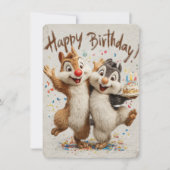 Cute Cartoon Chipmunks Happy Birthday Card (Voorkant)
